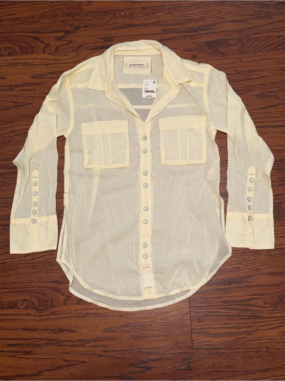 We The Free Pale Ivory Semi-Sheer Button Down  Oxford Oversized Shirt Blouse XS